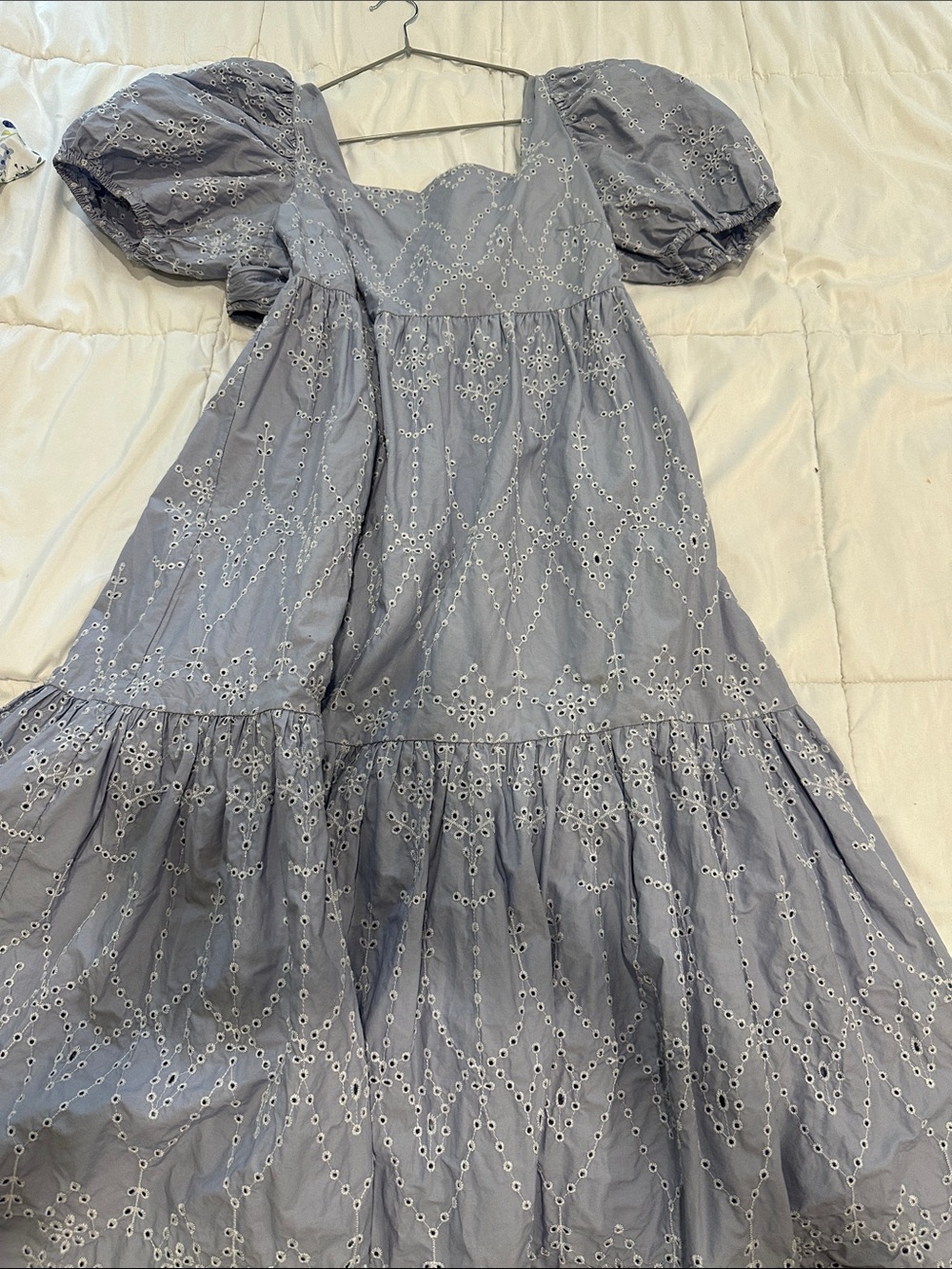 Square-Neck Eyelet Midi Dress in Light Blue